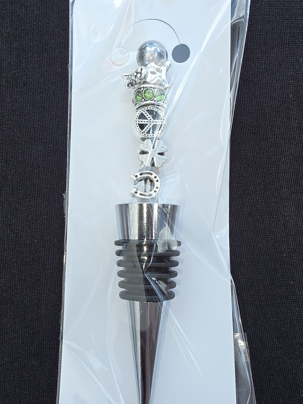 handcrafted Silver and Green Beaded Wine Bottle Stopper
